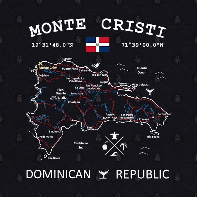 Monte Cristi Dominican Republic Flag Travel Map Coordinates GPS by French Salsa